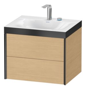 Duravit XViu Waschtisch-Unterschrank XV4614EB230P 60x48cm, 2 Schubkästen, 2 Hahnlöcher, schwarz matt, Rahmen P, Eiche natur