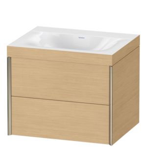 Duravit XViu meuble sous-vasque XV4614NB130C 60x48cm, 2 tiroirs, sans trou pour robinet, champagne mat, Cadres C, Eiche natur