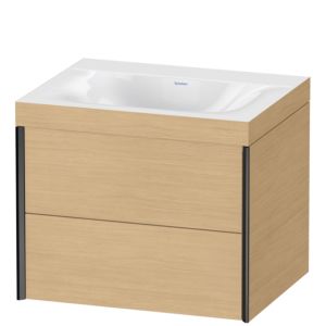 Duravit XViu meuble sous-vasque XV4614NB230C 60x48cm, 2 tiroirs, sans trou pour robinet, noir mat, Cadres C, Eiche natur
