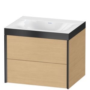 Duravit XViu Waschtisch-Unterschrank XV4614NB230P 60x48cm, 2 Schubkästen, ohne Hahnloch, schwarz matt, Rahmen P, Eiche natur