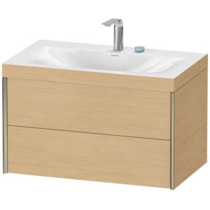 Duravit XViu meuble sous-vasque XV4615EB130C 80x48cm, 2 tiroirs, 2 trous pour robinetterie, champagne mat, Cadres C, Eiche natur