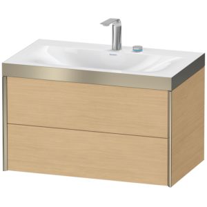 Duravit XViu meuble sous-vasque XV4615EB130P 80x48cm, 2 tiroirs, 2 trous pour robinetterie, champagne mat, Cadres P, Eiche natur