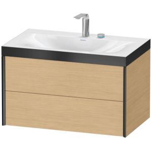 Duravit XViu meuble sous-vasque XV4615EB230P 80x48cm, 2 tiroirs, 2 trous pour robinetterie, noir mat, Cadres P, Eiche natur