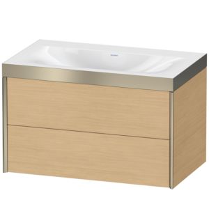 Duravit XViu meuble sous-vasque XV4615NB130P 80x48cm, 2 tiroirs, sans trou pour robinet, champagne mat, Cadres P, Eiche natur
