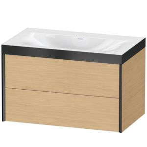 Duravit XViu meuble sous-vasque XV4615NB230P 80x48cm, 2 tiroirs, sans trou pour robinet, noir mat, Cadres P, Eiche natur