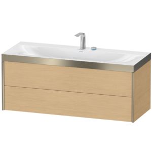 Duravit XViu Waschtisch-Unterschrank XV4617EB130P 120x48cm, 2 Schubkästen, 2 Hahnlöcher, champagner matt, Rahmen P, Eiche natur