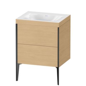 Duravit XViu meuble sous-vasque XV4709NB230C 60x48cm, 2 coulissants, sans trou pour robinet, noir mat, Cadres C, Eiche natur