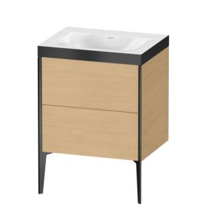 Duravit XViu Waschtisch-Unterschrank XV4709NB230P 60x48cm, 2 Auszüge, ohne Hahnloch, schwarz matt, Rahmen P, Eiche natur