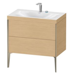 Duravit XViu vanity unit XV4710EB130C 80x48cm, 2 pull-outs, 2 tap holes, matt champagne, Rahmen C, Eiche natur