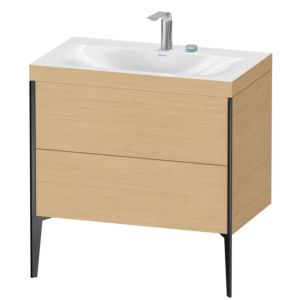 Duravit XViu vanity unit XV4710EB230C 80x48cm, 2 pull-outs, 2 tap holes, matt black, Rahmen C, Eiche natur