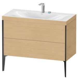 Duravit XViu Waschtisch-Unterschrank XV4711EB230C 100x48cm, 2 Auszüge, 2 Hahnlöcher, schwarz matt, Rahmen C, Eiche natur