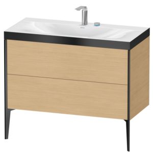 Duravit XViu Waschtisch-Unterschrank XV4711EB230P 100x48cm, 2 Auszüge, 2 Hahnlöcher, schwarz matt, Rahmen P, Eiche natur