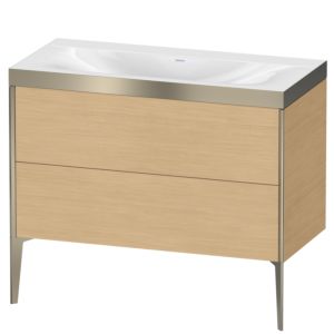 Duravit XViu Waschtisch-Unterschrank XV4711NB130P 100x48cm, 2 Auszüge, ohne Hahnloch, champagner matt, Rahmen P, Eiche natur