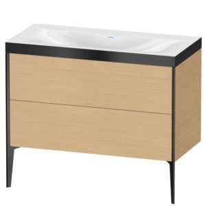 Duravit XViu Waschtisch-Unterschrank XV4711NB230P 100x48cm, 2 Auszüge, ohne Hahnloch, schwarz matt, Rahmen P, Eiche natur