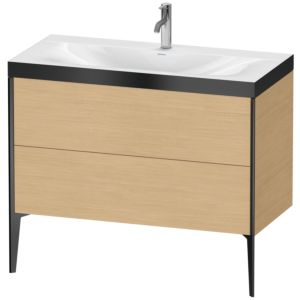 Duravit XViu Waschtisch-Unterschrank XV4711OB230P 100x48cm, 2 Auszüge, 1 Hahnloch, schwarz matt, Rahmen P, Eiche natur