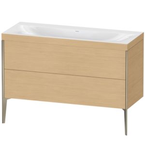 Duravit XViu Waschtisch-Unterschrank XV4712NB130C 120x48cm, 2 Schubkästen, ohne Hahnloch, champagner matt, Rahmen C, Eiche natur