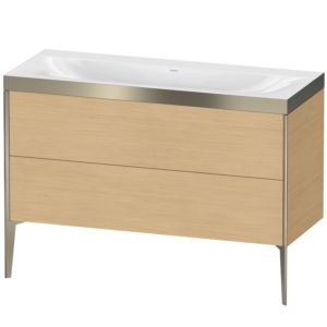 Duravit XViu Waschtisch-Unterschrank XV4712NB130P 120x48cm, 2 Schubkästen, ohne Hahnloch, champagner matt, Rahmen P, Eiche natur