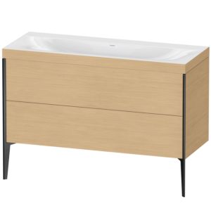 Duravit XViu Waschtisch-Unterschrank XV4712NB230C 120x48cm, 2 Schubkästen, ohne Hahnloch, schwarz matt, Rahmen C, Eiche natur