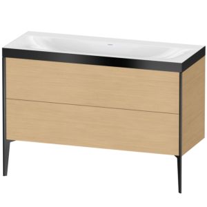 Duravit XViu Waschtisch-Unterschrank XV4712NB230P 120x48cm, 2 Schubkästen, ohne Hahnloch, schwarz matt, Rahmen P, Eiche natur