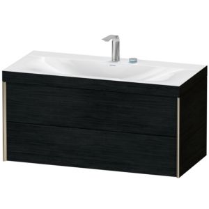 Duravit XViu meuble sous-vasque XV4616EB116C 100x48cm, 2 tiroirs, 2 trous pour robinetterie, champagne mat, Cadres C, Eiche schwarz