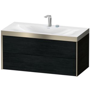 Duravit XViu Waschtisch-Unterschrank XV4616EB116P 100x48cm, 2 Schubkästen, 2 Hahnlöcher, champagner matt, Rahmen P, Eiche schwarz