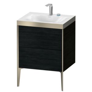 Duravit XViu Waschtisch-Unterschrank XV4709EB116P 60x48cm, 2 Auszüge, 2 Hahnlöcher, champagner matt, Rahmen P, Eiche schwarz