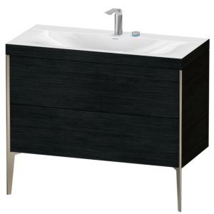 Duravit XViu Waschtisch-Unterschrank XV4711EB116C 100x48cm, 2 Auszüge, 2 Hahnlöcher, champagner matt, Rahmen C, Eiche schwarz