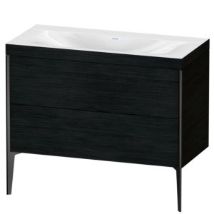 Duravit XViu Waschtisch-Unterschrank XV4711NB216C 100x48cm, 2 Auszüge, ohne Hahnloch, schwarz matt, Rahmen C, Eiche schwarz