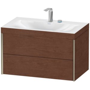 Duravit XViu vanity unit XV4615EB113C 80x48cm, 2 drawers, 2 tap holes, matt champagne, Rahmen C, American walnut
