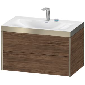 XViu Duravit vasque XV4615EB121P 80x48cm, 2 tiroirs, 2 trous pour robinetterie, champagne mat, Cadres P, noyer foncé