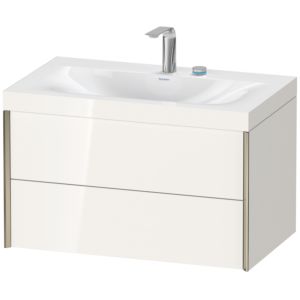 Duravit XViu Waschtisch-Unterschrank XV4615EB122C 80x48cm, 2 Schubkästen, 2 Hahnlöcher, champagner matt, Rahmen C, weiß hochglanz