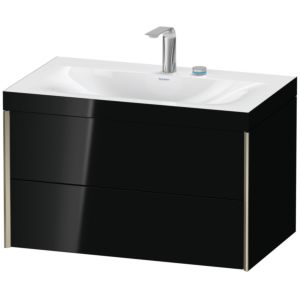 Duravit XViu vanity unit XV4615EB140C 80x48cm, 2 drawers, 2 tap holes, matt champagne, Rahmen C, high-gloss black