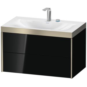 XViu Duravit vasque XV4615EB140P 80x48cm, 2 tiroirs, 2 trous pour robinetterie, champagne mat, Cadres P, noir brillant
