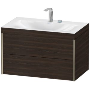 Duravit XViu vanity unit XV4615EB169C 80x48cm, 2 drawers, 2 tap holes, matt champagne, Rahmen C, brushed walnut