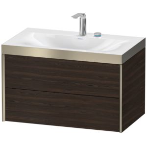 XViu Duravit vasque XV4615EB169P 80x48cm, 2 tiroirs, 2 trous pour robinetterie, champagne mat, Cadres P, noyer brossé