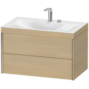 Duravit XViu vanity unit XV4615EB171C 80x48cm, 2 drawers, 2 tap holes, matt champagne, Rahmen C, Mediterranean oak