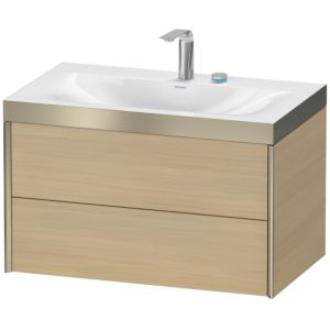 XViu Duravit vasque XV4615EB171P 80x48cm, 2 tiroirs, 2 trous pour robinetterie, champagne mat, Cadres P, chêne méditerranéen