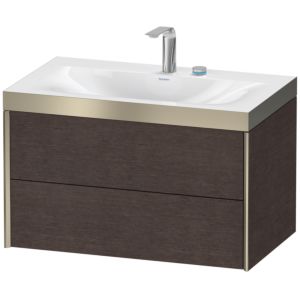 XViu Duravit vasque XV4615EB172P 80x48cm, 2 tiroirs, 2 trous pour robinetterie, champagne mat, Cadres P, chêne foncé brossé