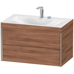 Duravit XViu vanity unit XV4615EB179C 80x48cm, 2 drawers, 2 tap holes, matt champagne, Rahmen C, natural walnut