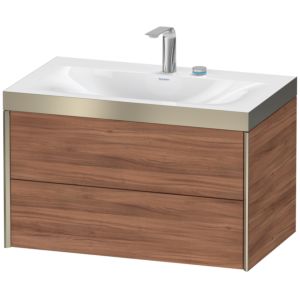XViu Duravit vasque XV4615EB179P 80x48cm, 2 tiroirs, 2 trous pour robinetterie, champagne mat, Cadres P, noyer naturel