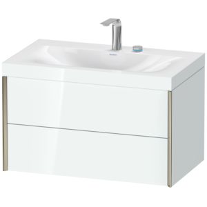 Duravit XViu Waschtisch-Unterschrank XV4615EB185C 80x48cm, 2 Schubkästen, 2 Hahnlöcher, champagner matt, Rahmen C, weiß hochglanz