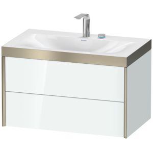 XViu Duravit vasque XV4615EB185P 80x48cm, 2 tiroirs, 2 trous pour robinetterie, champagne mat, Cadres P, blanc brillant