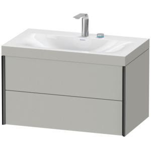 XViu Duravit vasque XV4615EB207C 80x48cm, 2 tiroirs, 2 trous pour robinetterie, noir mat, Cadres C, gris béton mat
