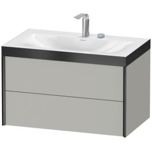 Duravit XViu Waschtisch-Unterschrank XV4615EB207P 80x48cm, 2 Schubkästen, 2 Hahnlöcher, schwarz matt, Rahmen P, betongrau matt