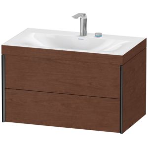 XViu Duravit vasque XV4615EB213C 80x48cm, 2 tiroirs, 2 trous pour robinetterie, noir mat, Cadres C, noyer américain