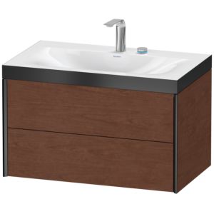 XViu Duravit vasque XV4615EB213P 80x48cm, 2 tiroirs, 2 trous pour robinetterie, noir mat, Cadres P, noyer américain