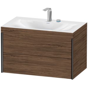 XViu Duravit vasque XV4615EB221C 80x48cm, 2 tiroirs, 2 trous pour robinetterie, noir mat, Cadres C, noyer foncé