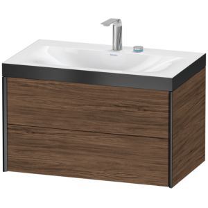 XViu Duravit vasque XV4615EB221P 80x48cm, 2 tiroirs, 2 trous pour robinetterie, noir mat, Cadres P, noyer foncé