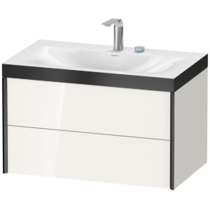 Duravit XViu Waschtisch-Unterschrank XV4615EB222P 80x48cm, 2 Schubkästen, 2 Hahnlöcher, schwarz matt, Rahmen P, weiß hochglanz