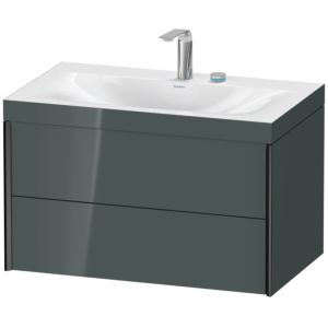 XViu Duravit vasque XV4615EB238C 80x48cm, 2 tiroirs, 2 trous pour robinetterie, noir mat, Cadres C, gris dolomiti brillant
